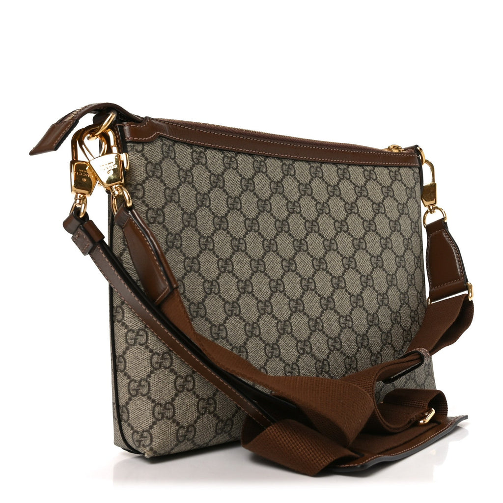 Gucci GG Supreme Monogram Azalea Calfskin Retro Interlocking G Wristlet Messenger Bag Beige Ebony Brown Sugar