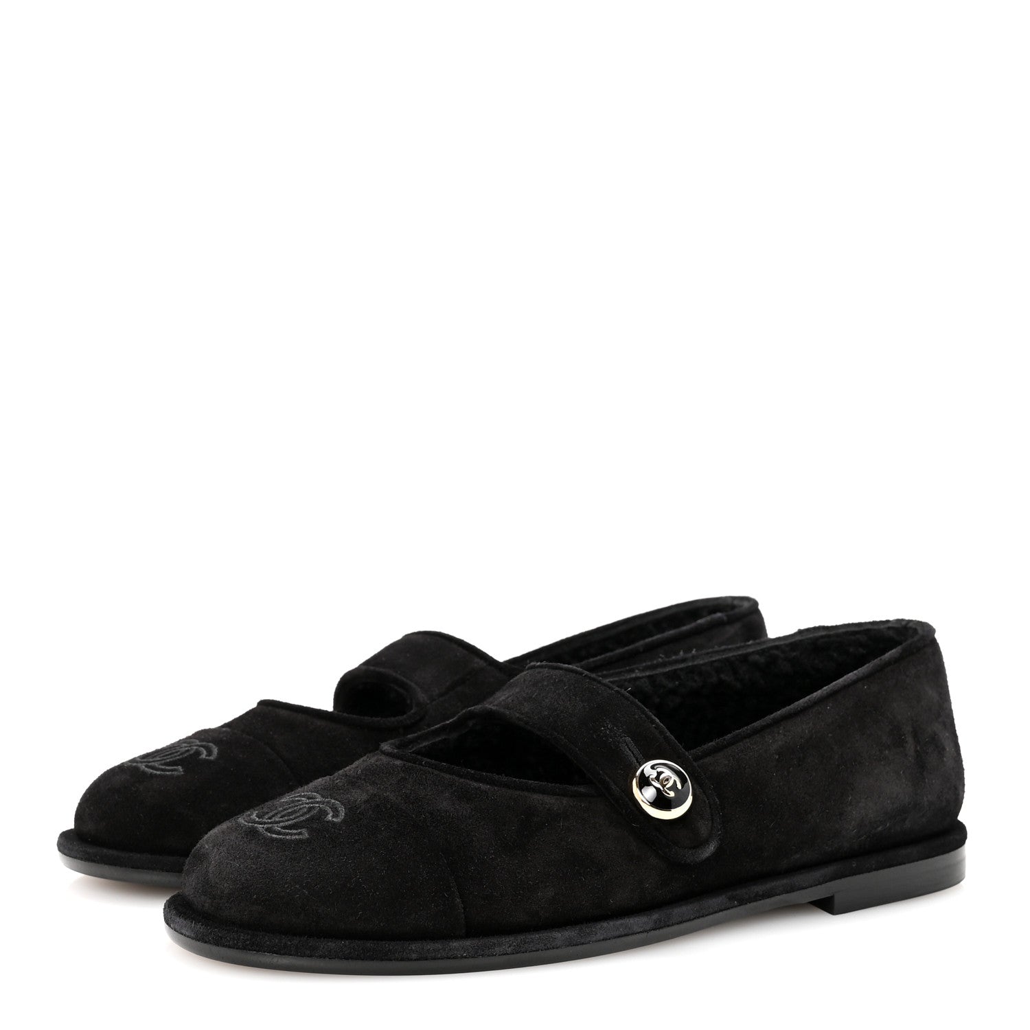 Chanel Suede Cap Toe CC Mary Jane Flats 37 Black