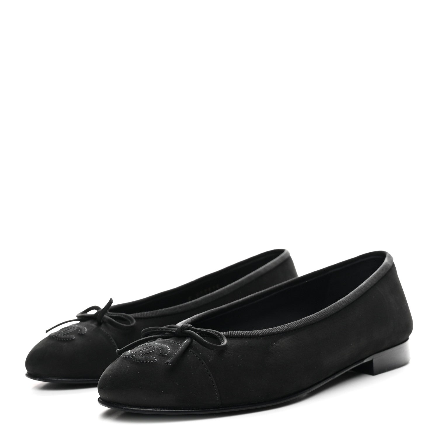Chanel Suede Calfskin Cap Toe CC Ballerina Flats 36 Black