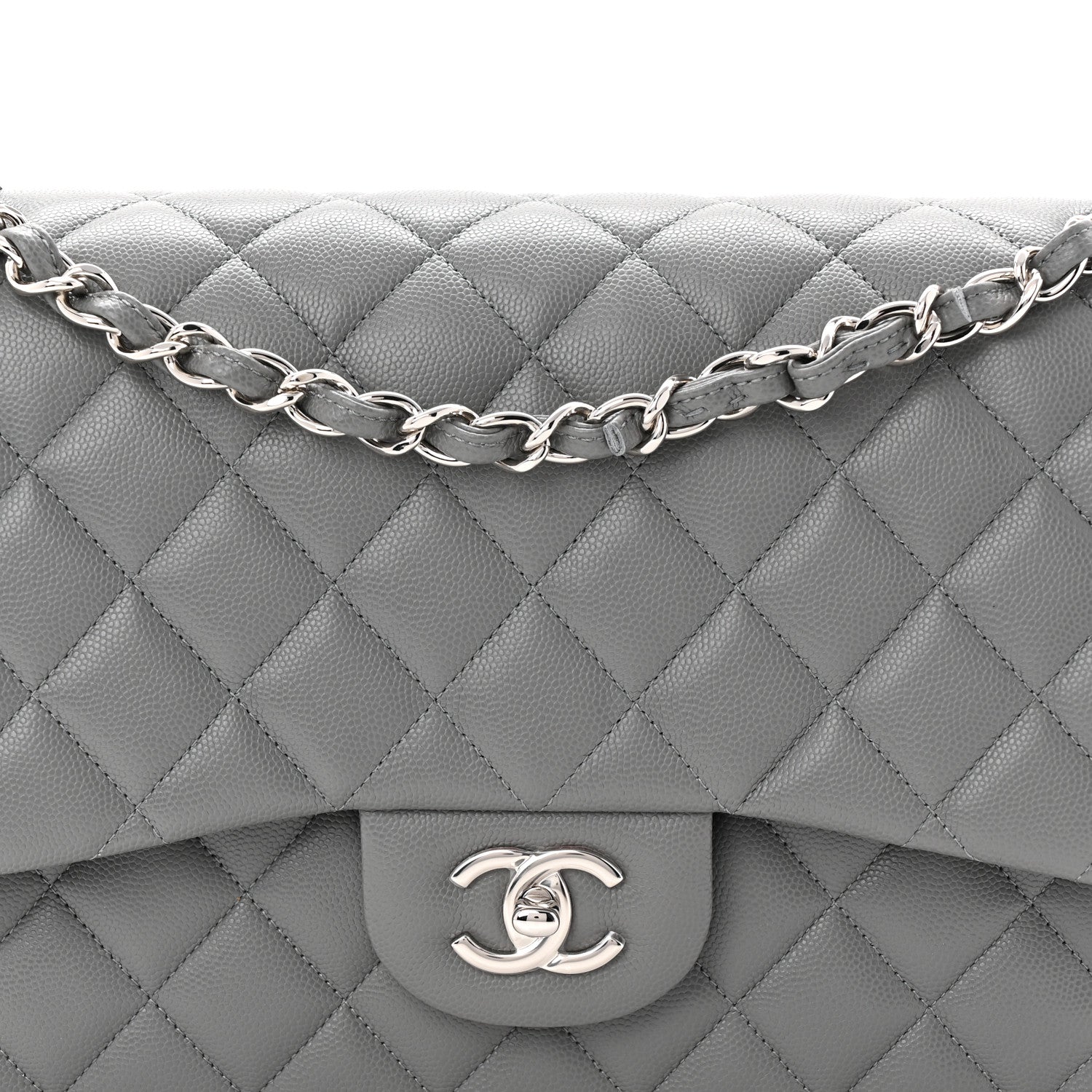Chanel Caviar Quilted Jumbo Double Flap Grey