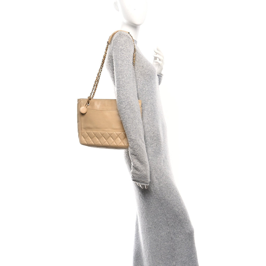 Chanel Lambskin Quilted Shopping Tote Beige