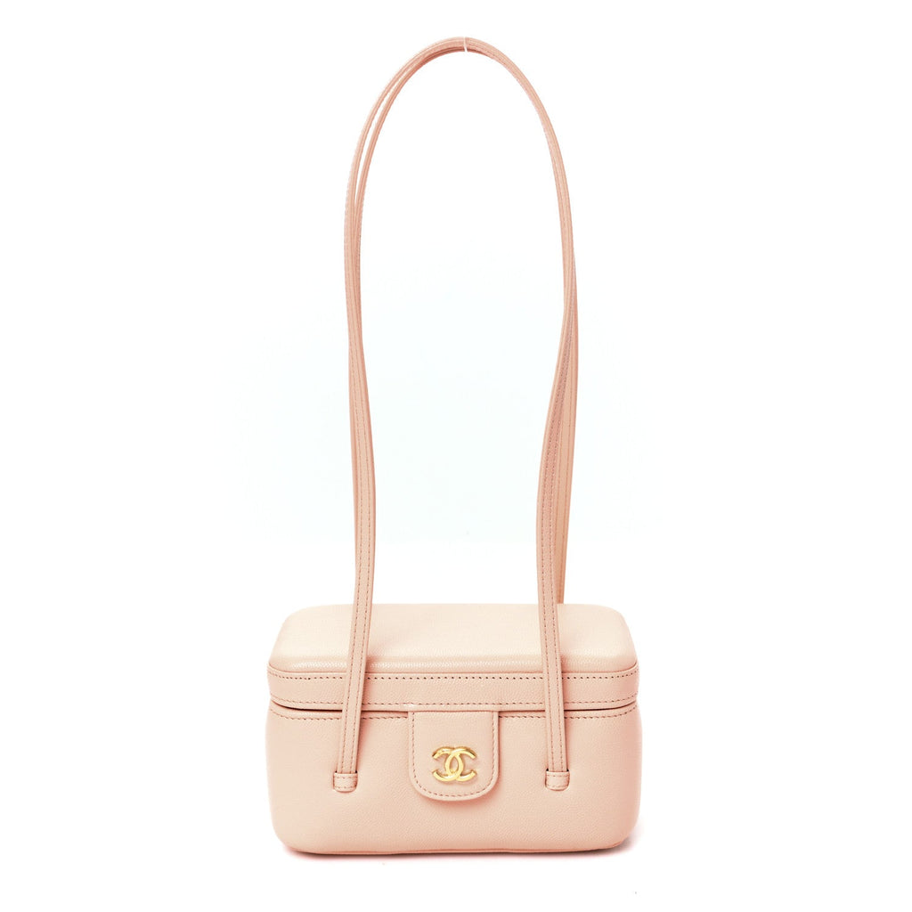 Chanel Shiny Caviar Preppy Coco Long Vanity With Strap Light Pink