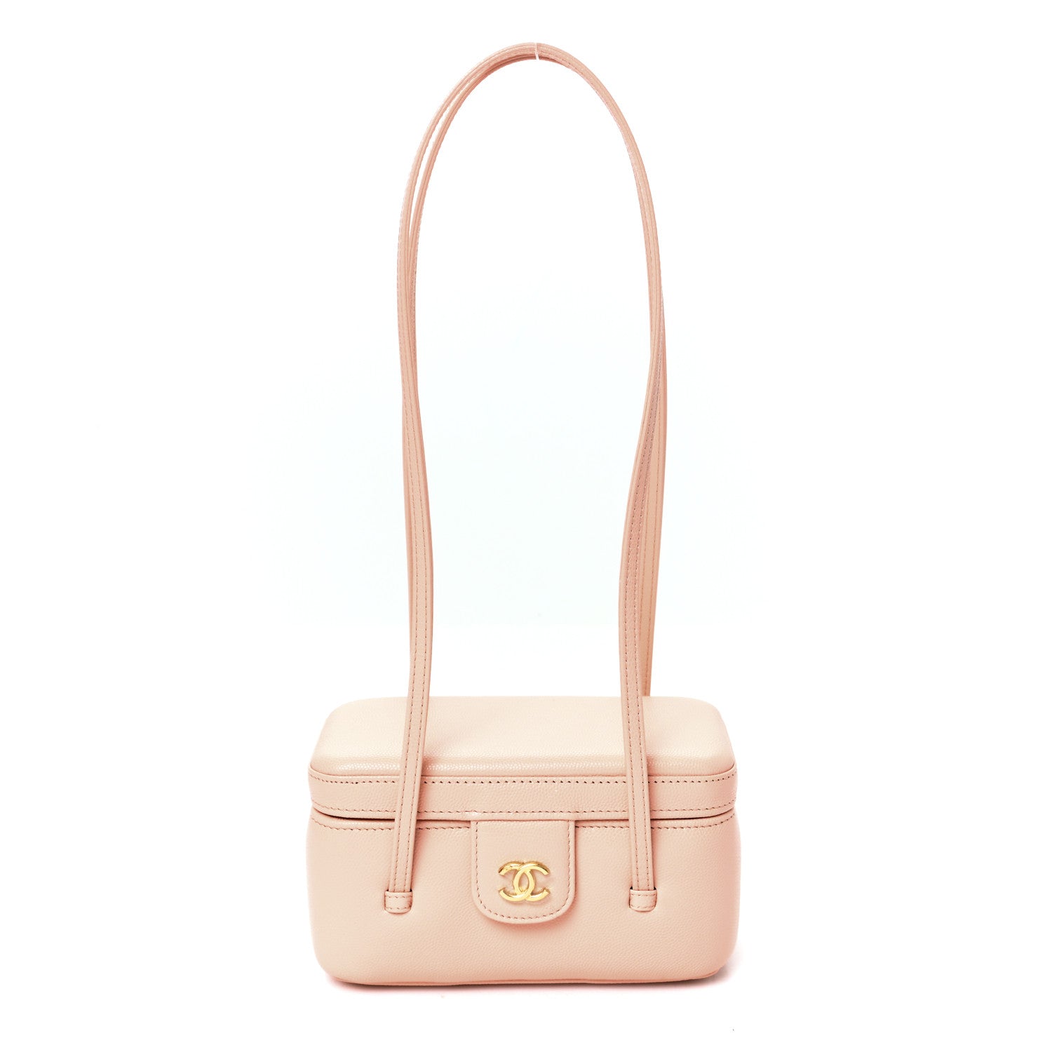 Chanel Shiny Caviar Preppy Coco Long Vanity With Strap Light Pink