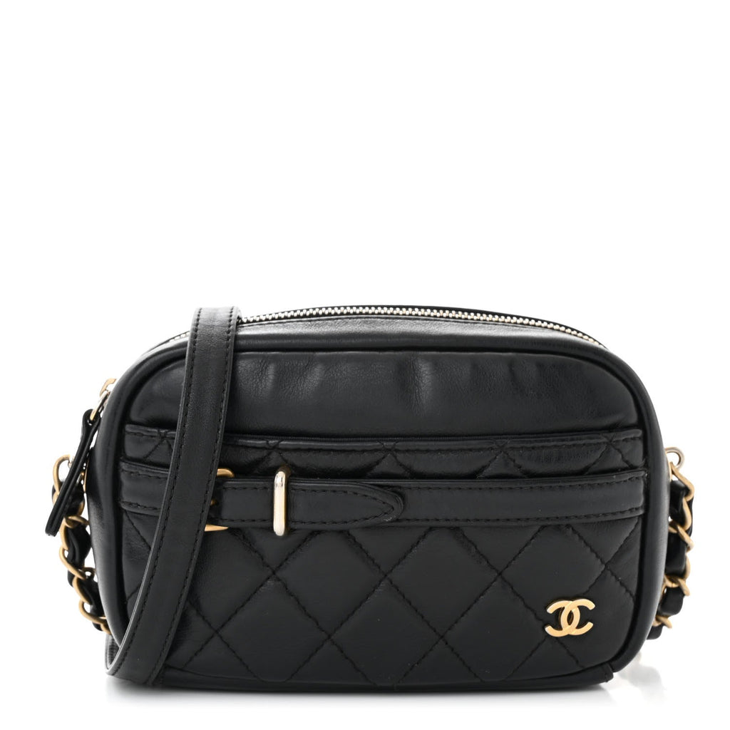 Chanel Lambskin Quilted Small Buckle Camera Case Bag Black