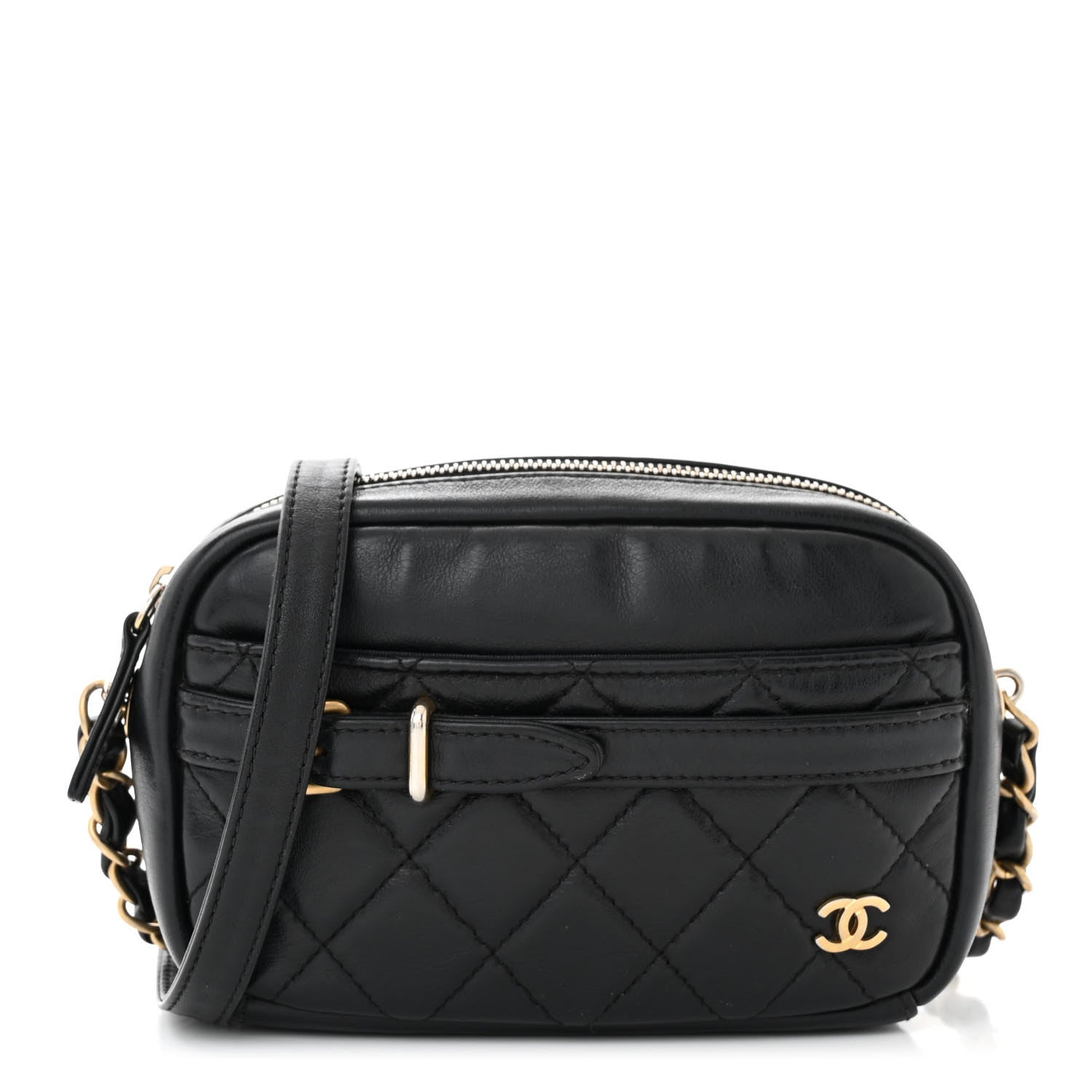 Chanel Lambskin Quilted Small Buckle Camera Case Bag Black