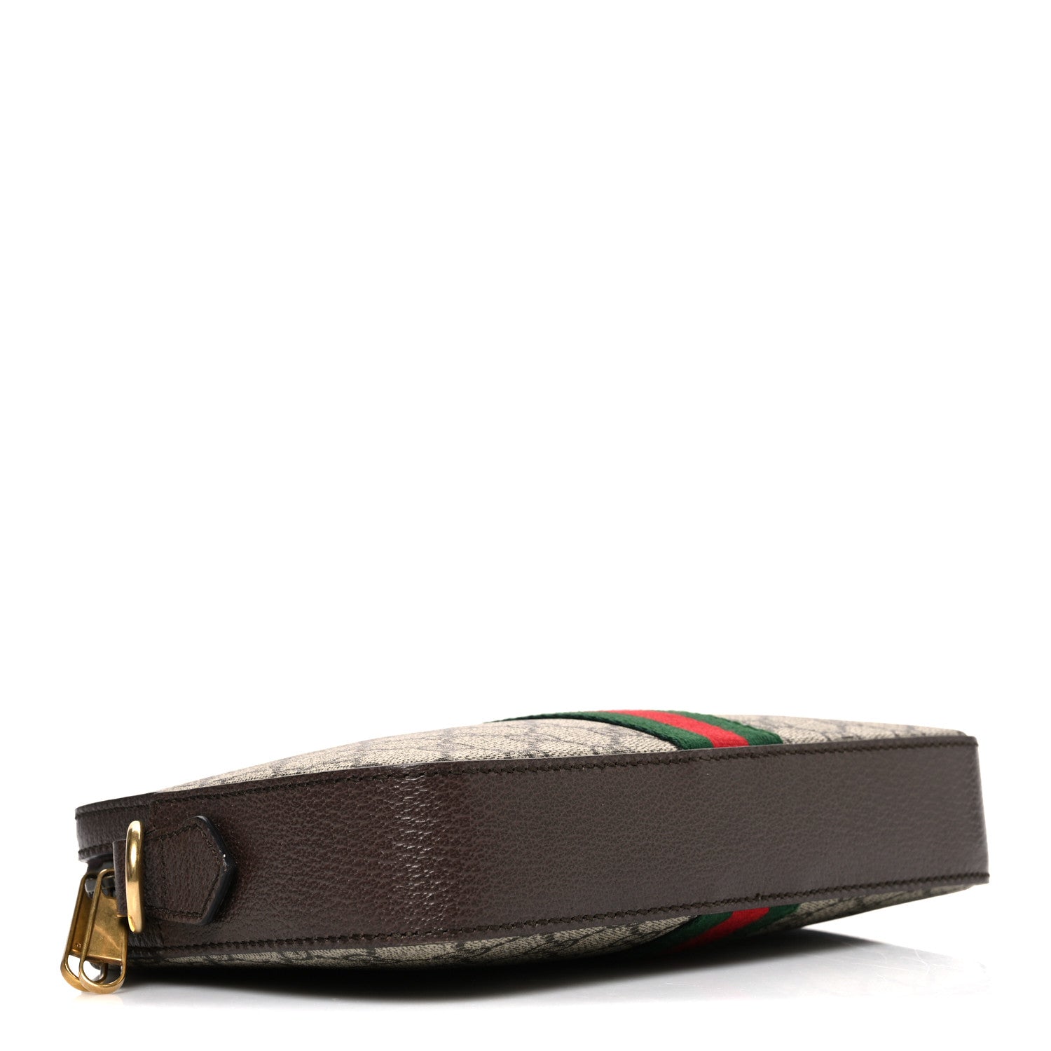 Gucci GG Supreme Monogram Textured Dollar Calfskin Web Ophidia Wristlet Shoulder Bag Beige Ebony New Acero