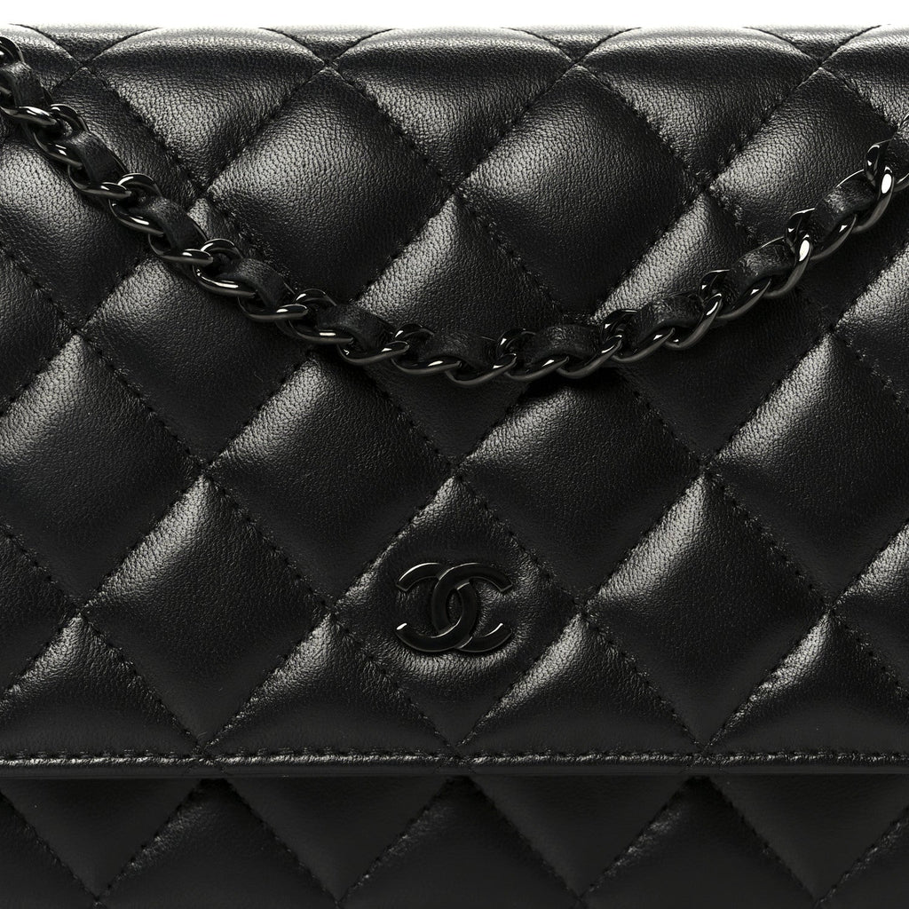 Chanel Lambskin Quilted Wallet On Chain WOC So Black