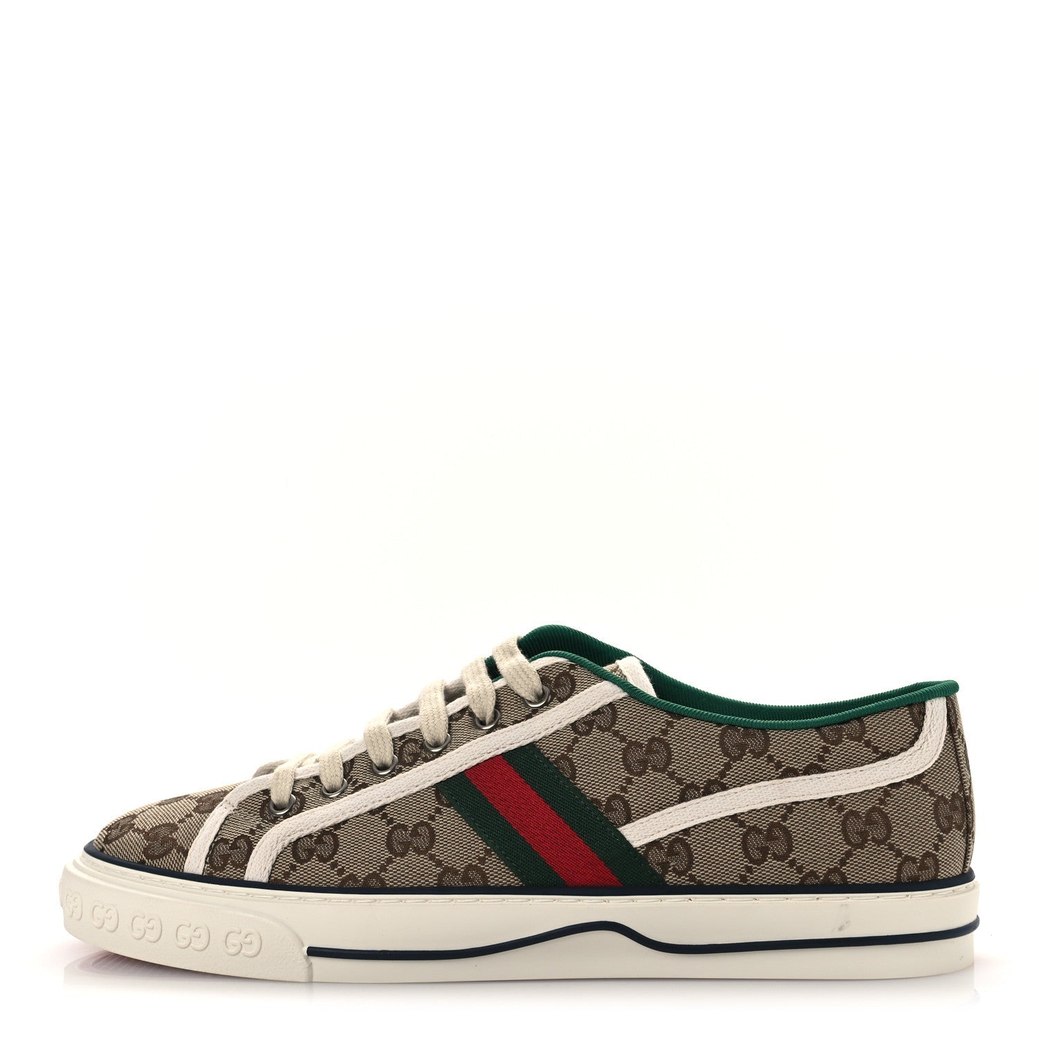 Gucci GG Monogram Web Mens 1977 Tennis Sneakers 8.5 Beige Ebony Mystic White Vert