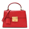 Gucci Guccissima Signature Small Padlock Top Handle Bag Hibiscus Red