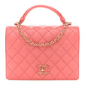Chanel Lambskin Quilted Small Handle Tied Top Handle Flap Pink