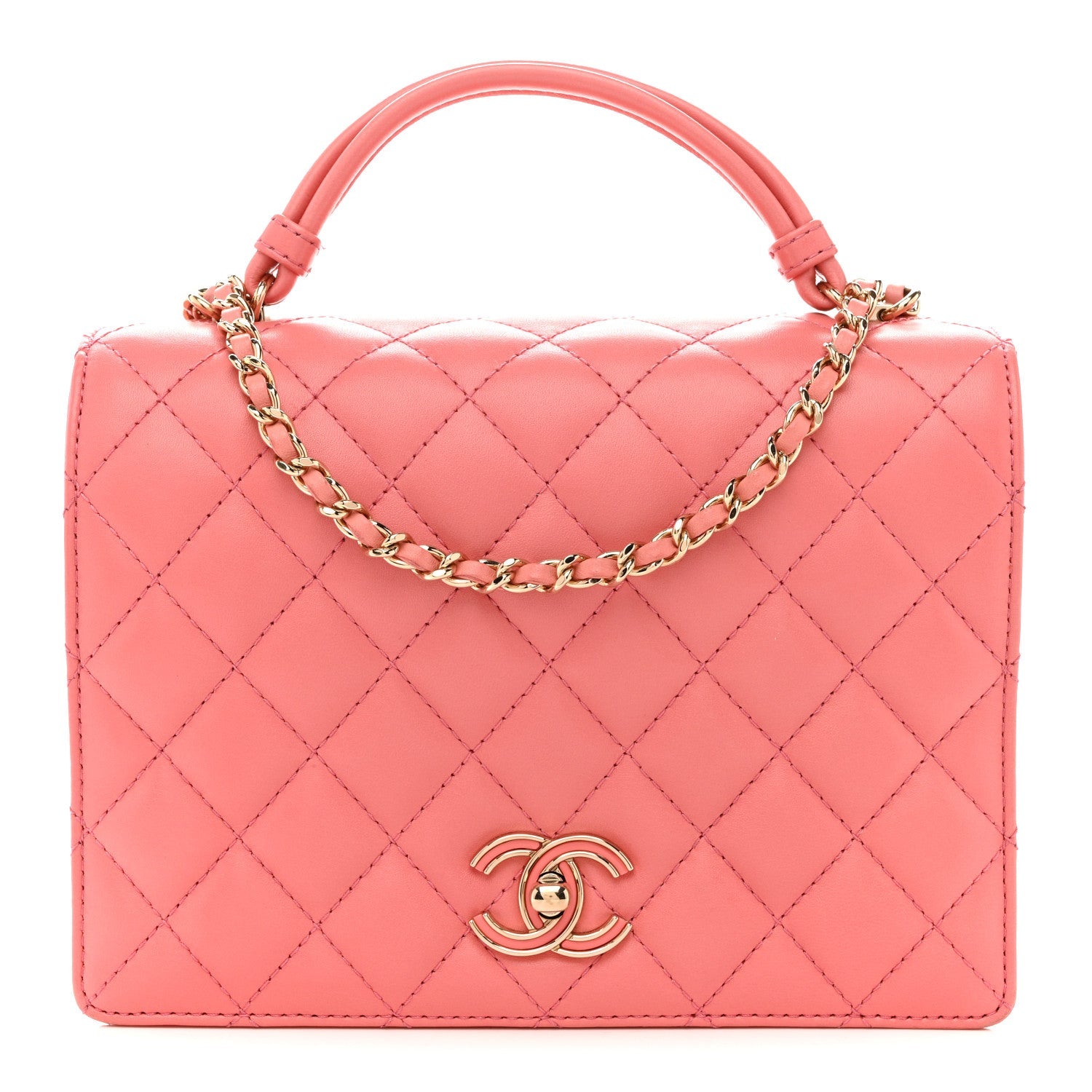 Chanel Lambskin Quilted Small Handle Tied Top Handle Flap Pink