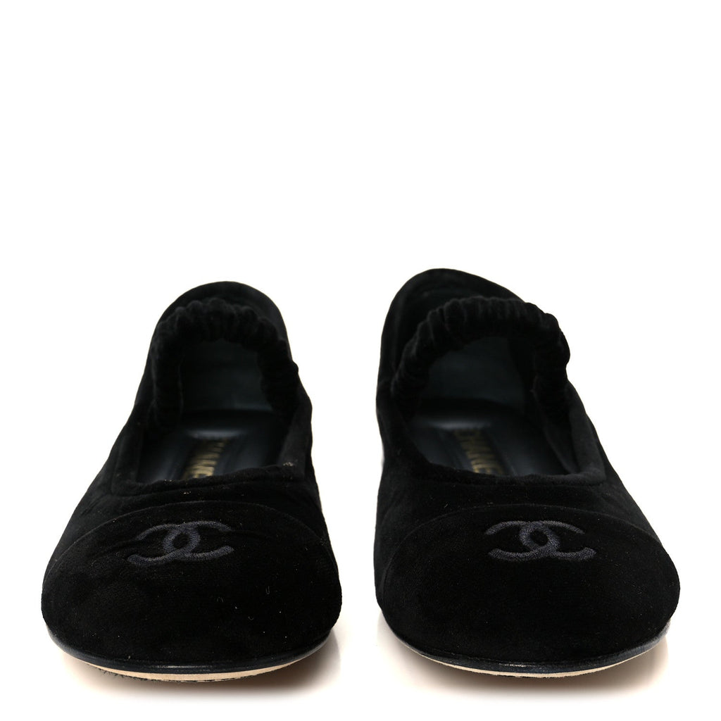 Chanel Velvet Mary Jane Flats 36 Black