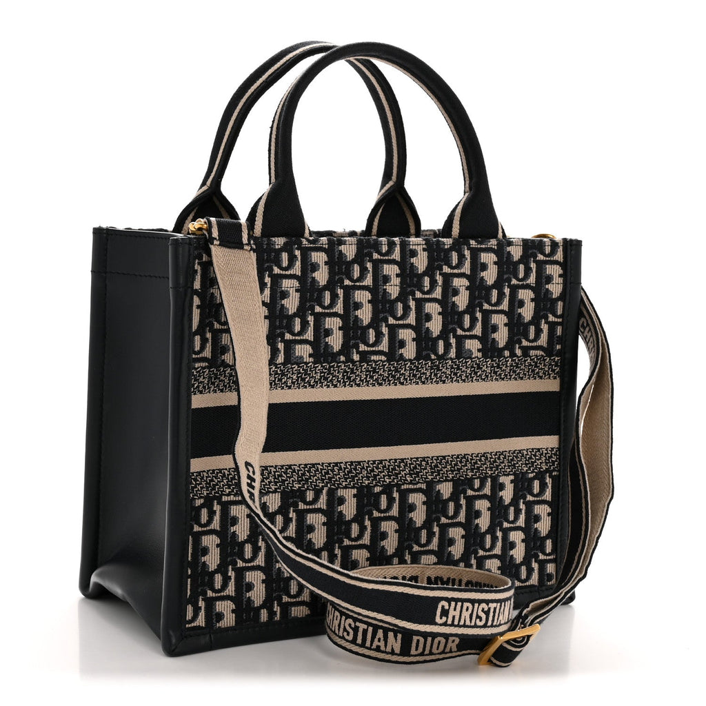 Christian Dior Oblique Calfskin Small Book Tote With Strap Blue Multicolor
