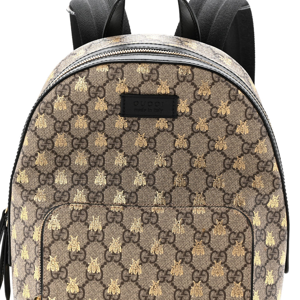 Gucci GG Supreme Monogram Bees Print Small Day Backpack Beige Oro Black