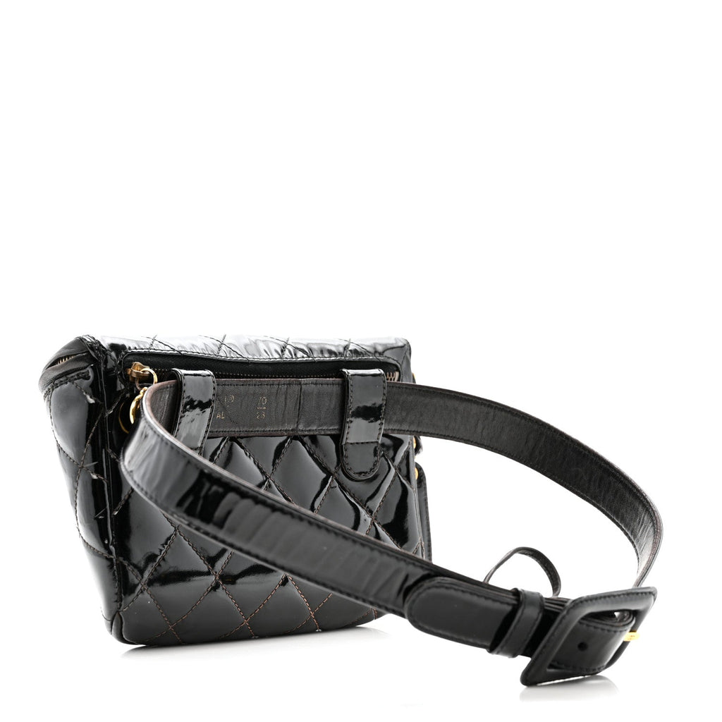 Chanel Patent Calfskin Quilted Waist Belt Bag 70 28 Black