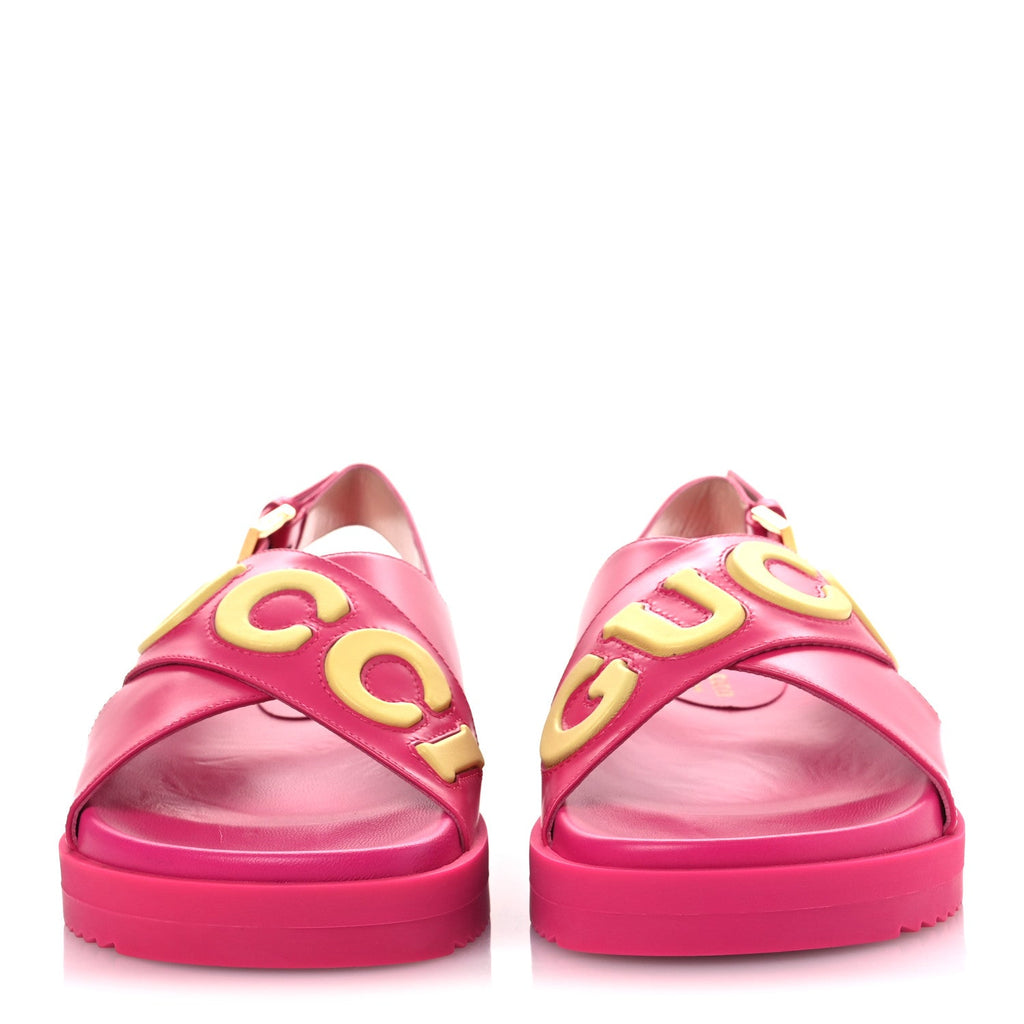 Gucci Calfskin Elizabeth Nappa Charlotte Logo Slingback Sandals 36 Fancy Fuchsia