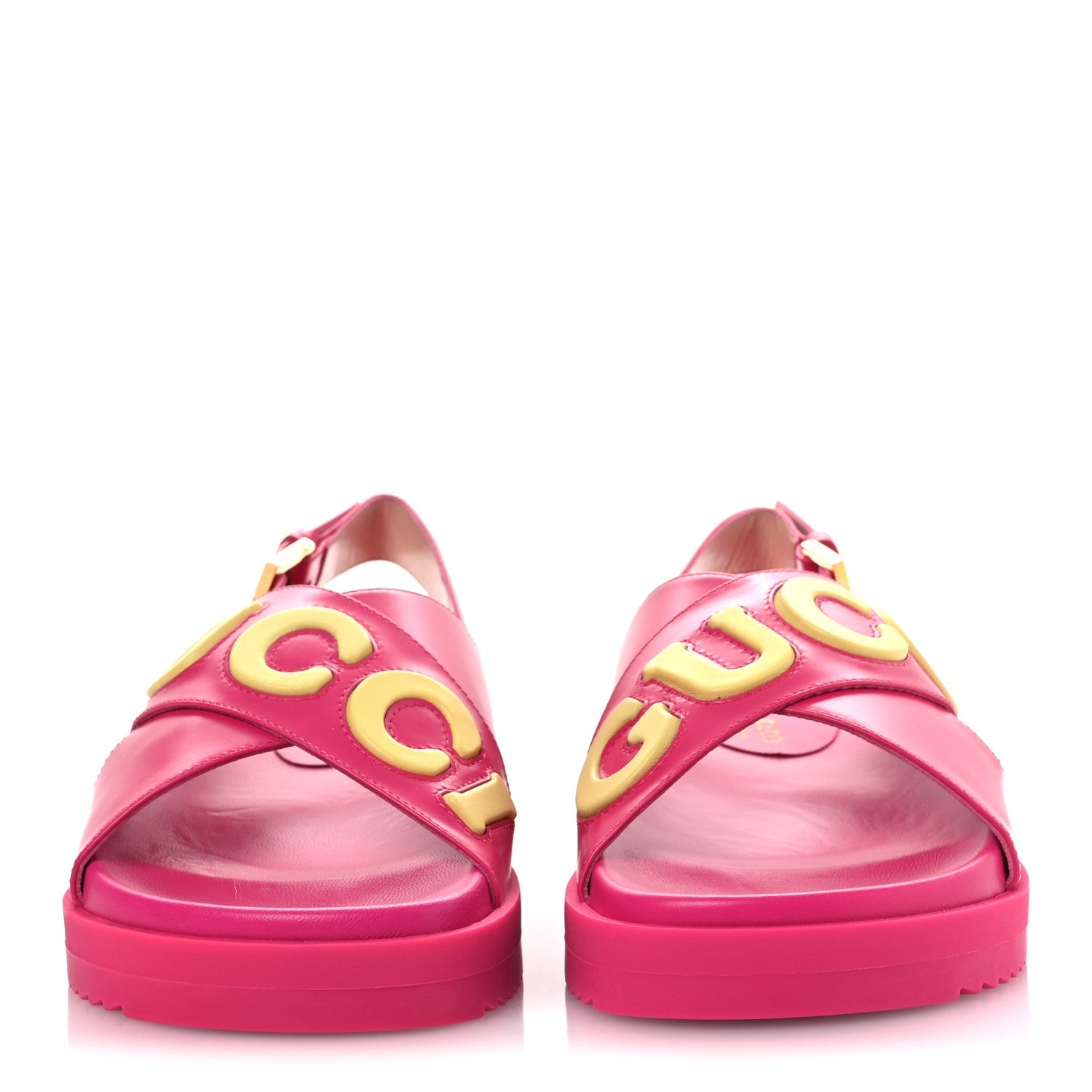 Gucci Calfskin Elizabeth Nappa Charlotte Logo Slingback Sandals 36 Fancy Fuchsia