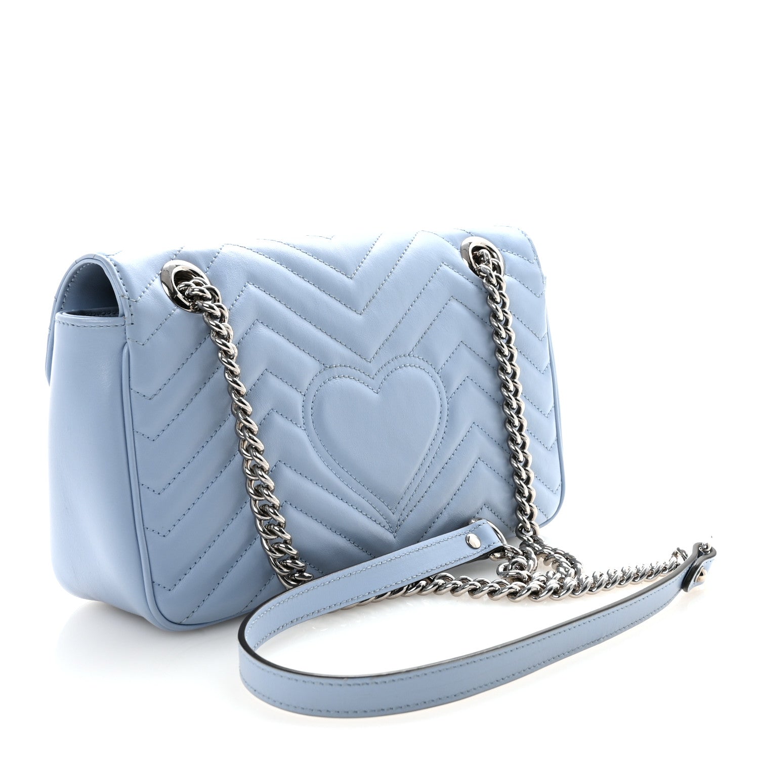 Gucci Calfskin Matelasse Small GG Marmont Shoulder Bag Porcelain Light Blue