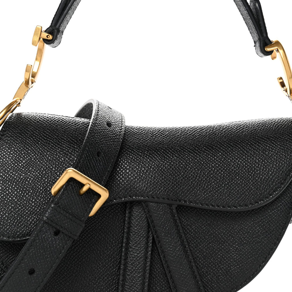 Christian Dior Grained Calfskin Mini Saddle Bag With Strap Black