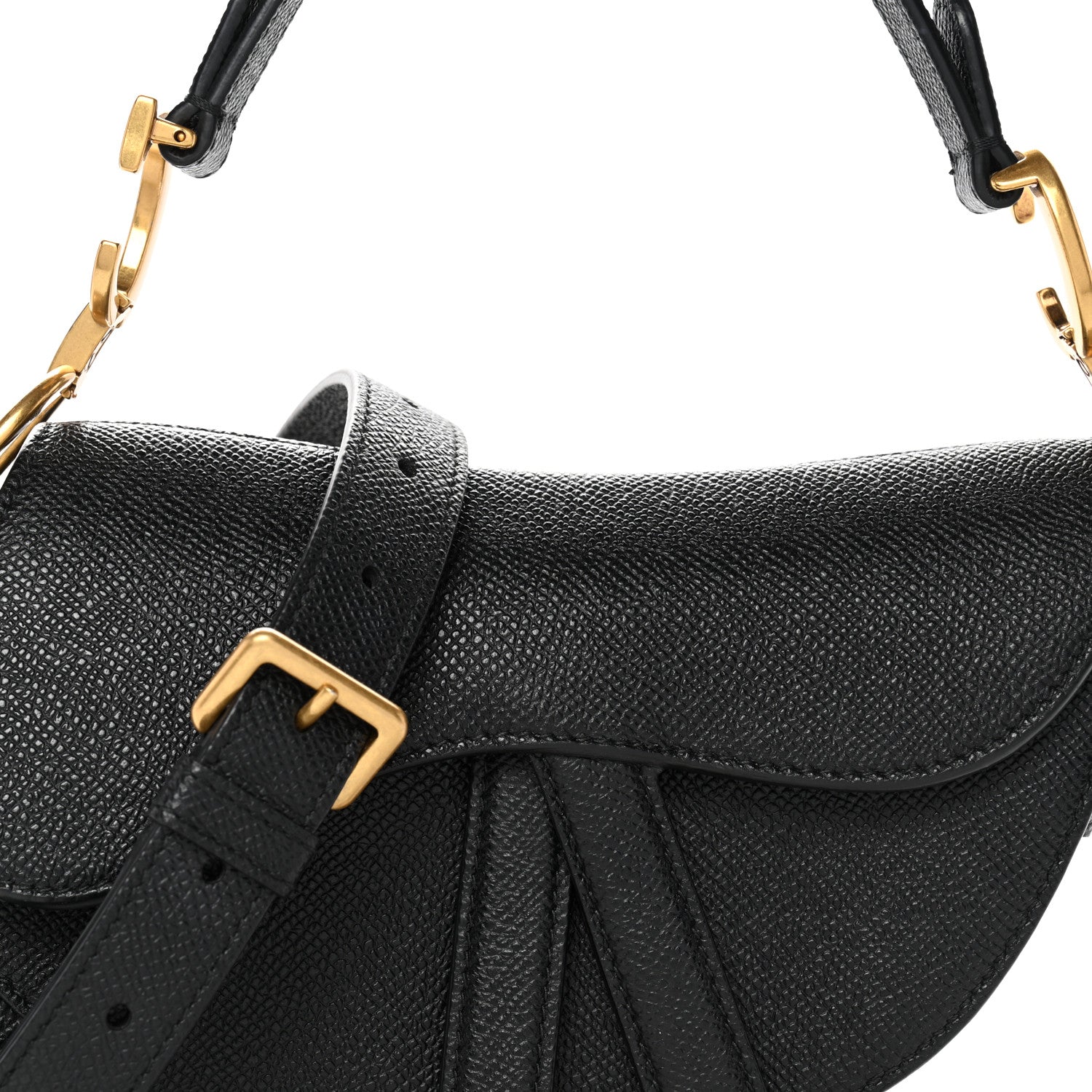 Christian Dior Grained Calfskin Mini Saddle Bag With Strap Black