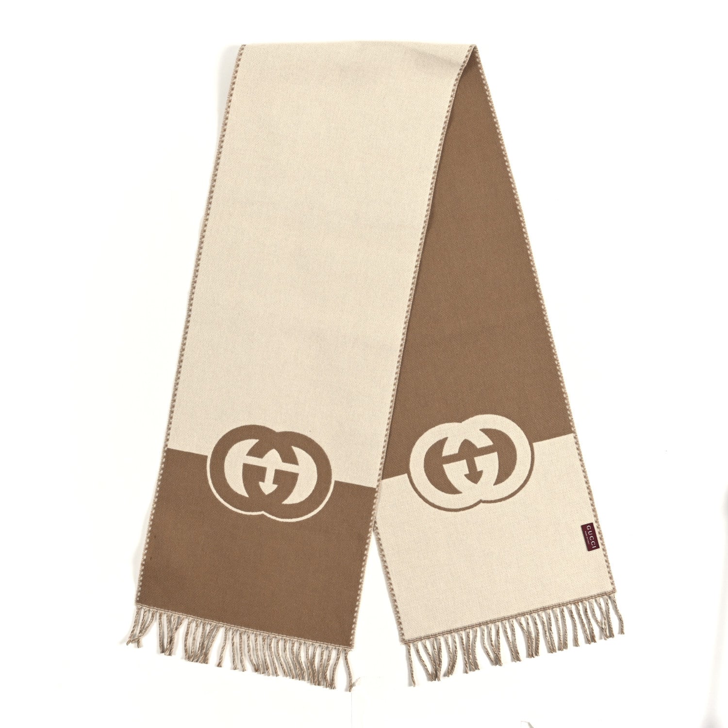 Gucci Wool Cashmere Interlocking G Scarf Ivory Beige
