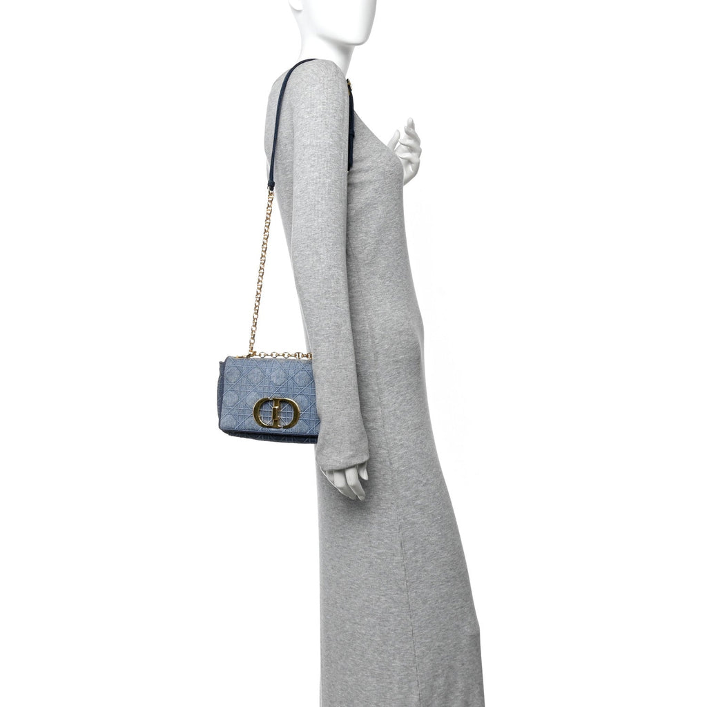 Christian Dior Denim Cannage Small Caro Bag Blue