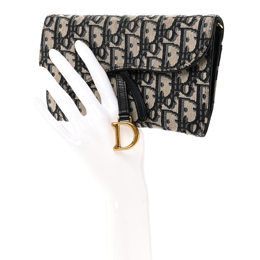 Christian Dior Oblique Saddle Chain Long Wallet Blue