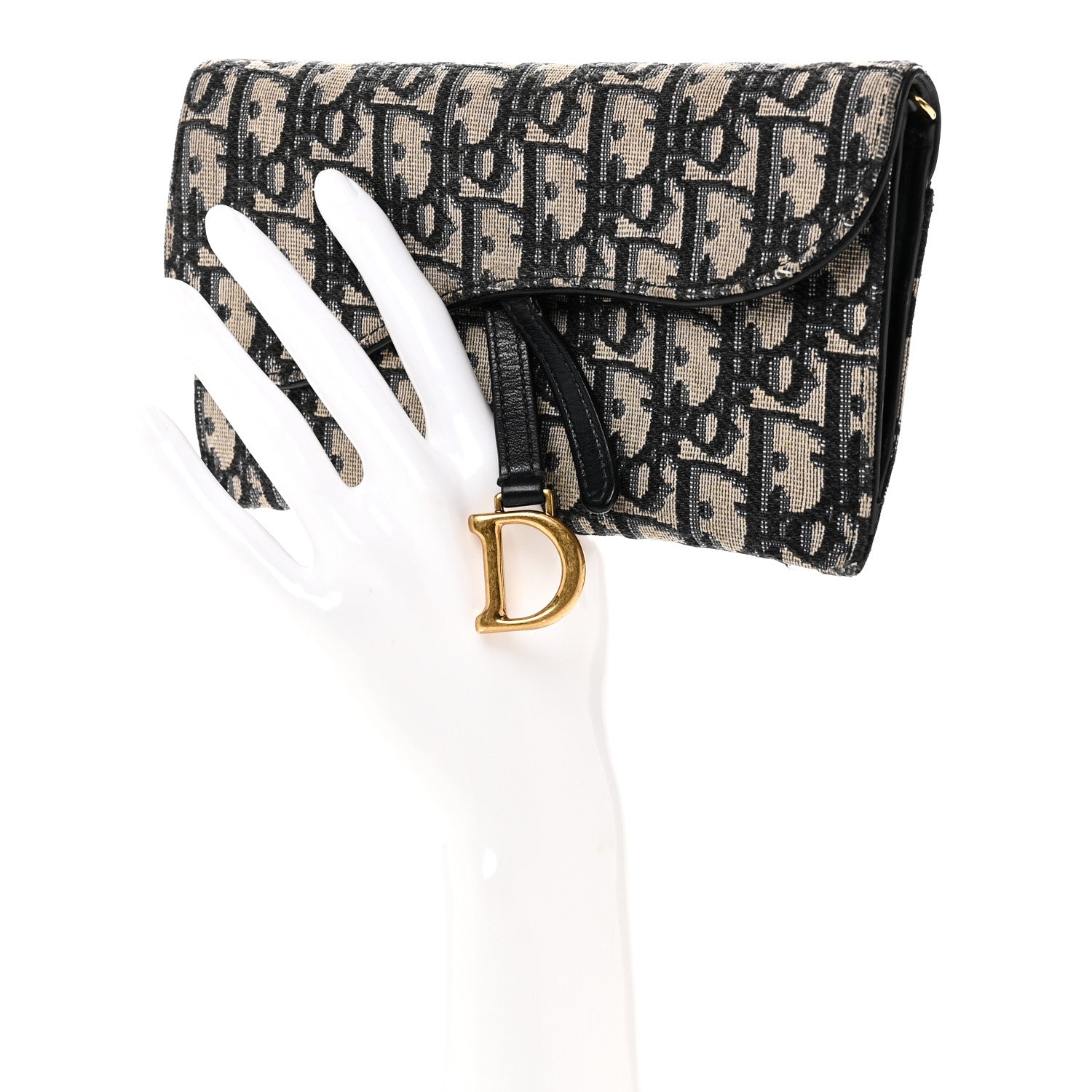 Christian Dior Oblique Saddle Chain Long Wallet Blue
