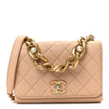 Chanel Calfskin Quilted Pearl Jewel Chain Flap Beige