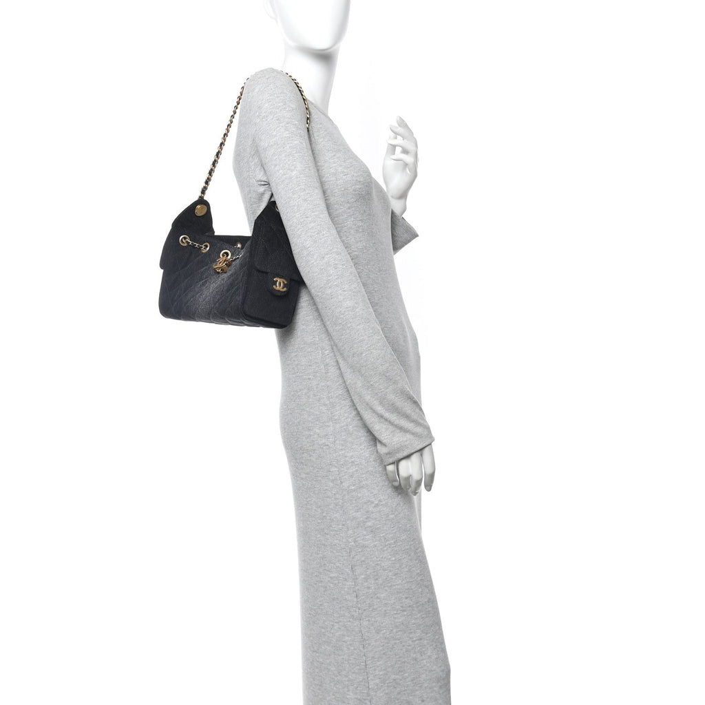 Chanel Washed Denim Quilted Mini Chanel 25 Handbag Black