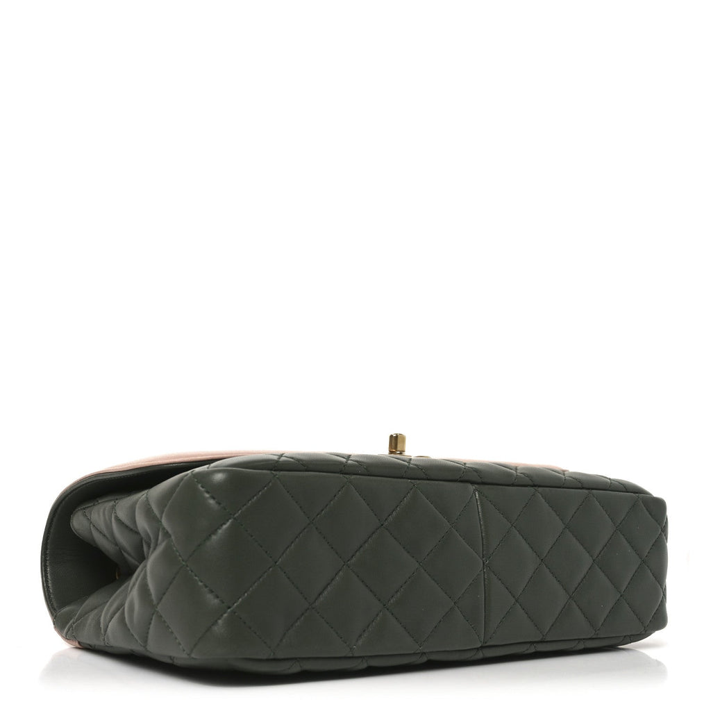 Chanel Lambskin Quilted Medium Bi-Color Flap Green Pink