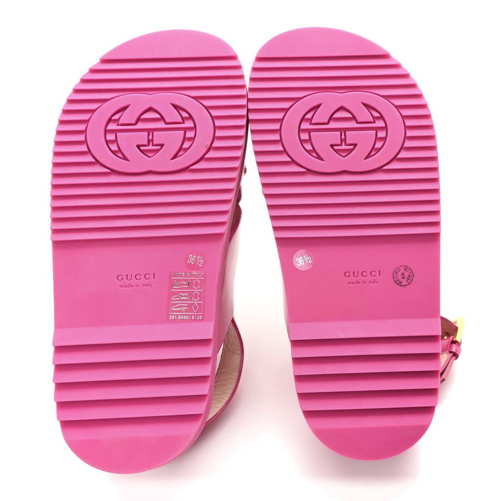 Gucci Calfskin Elizabeth Nappa Charlotte Logo Slingback Sandals 36.5 Fancy Fuchsia