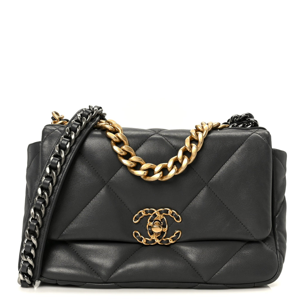 Chanel Lambskin Quilted Medium Chanel 19 Flap Dark Grey