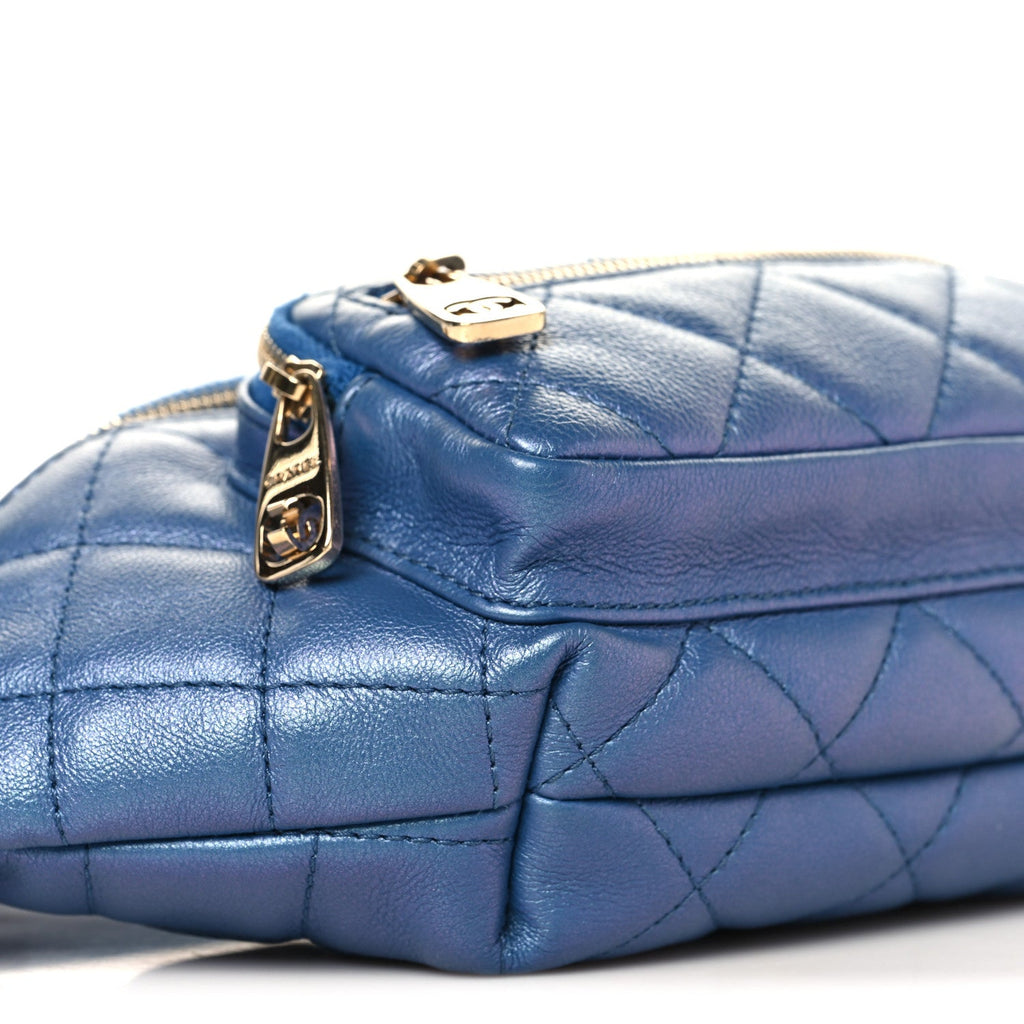 Chanel Iridescent Calfskin Quilted All About Waist Belt Bag Dark Blue