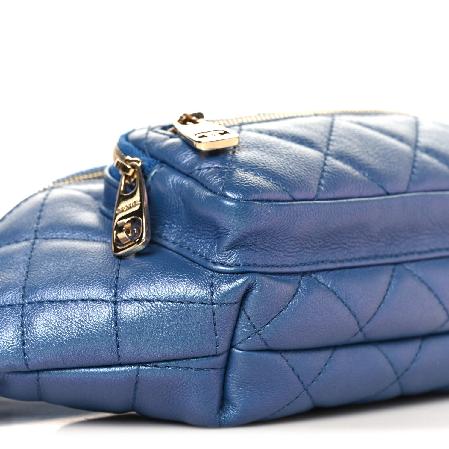 Chanel Iridescent Calfskin Quilted All About Waist Belt Bag Dark Blue