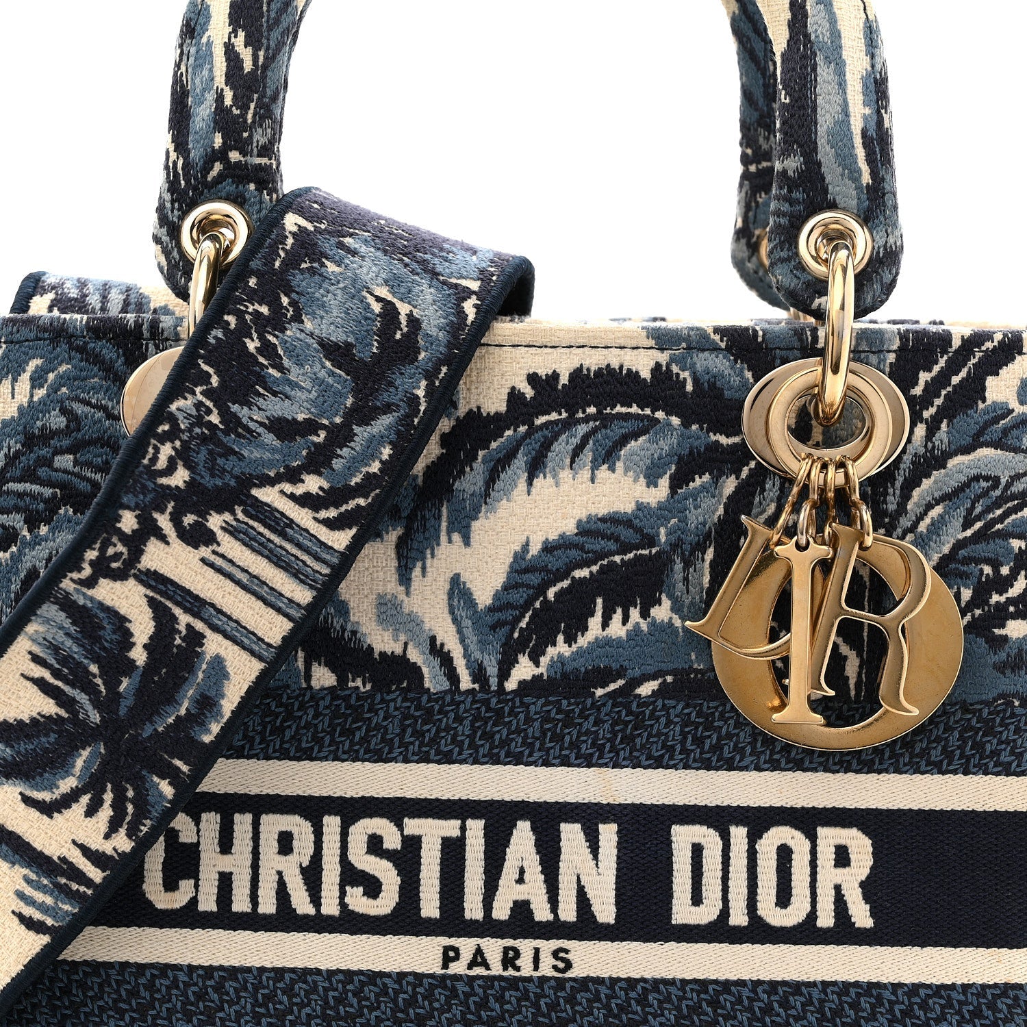 Christian Dior Canvas Embroidered Palm Tree Toile De Jouy Medium Lady D-Lite Blue