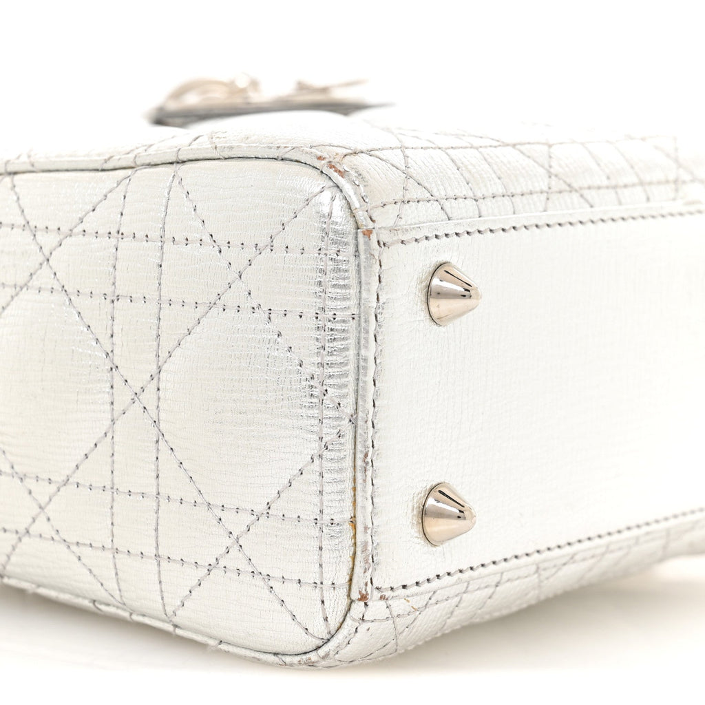 Christian Dior Metallic Grained Calfskin Cannage Small Lucky Badges My Lady Dior Silver