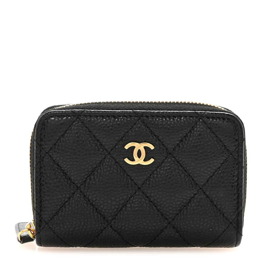 Caviar Quilted Zip Coin Purse Black