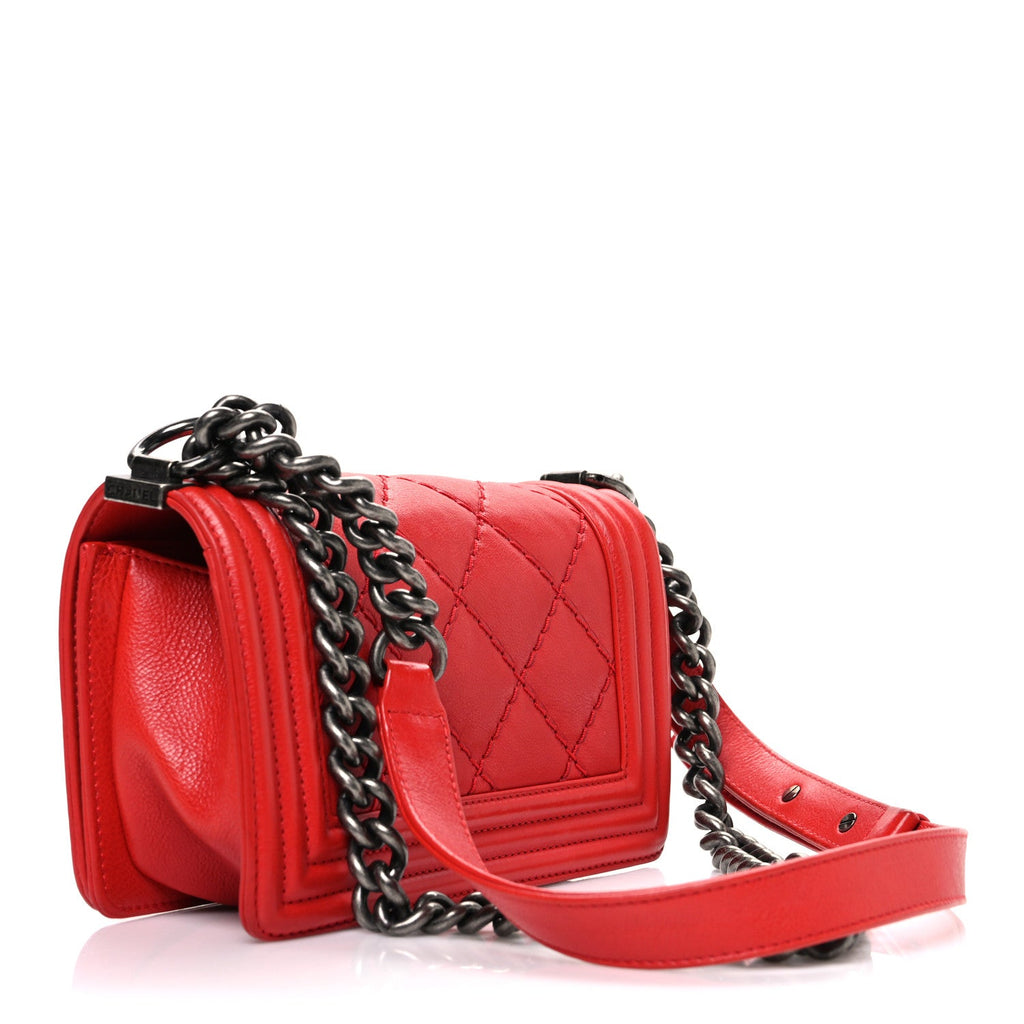 Chanel Calfskin Double Stitch Small Boy Flap Red
