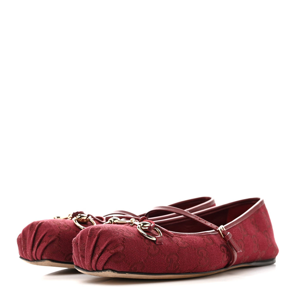 Gucci GG Monogram Horsebit Ballet Flats 40 Rosso Ancora