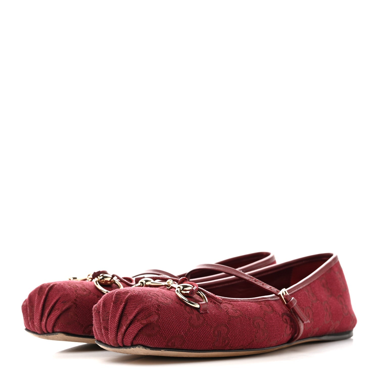 Gucci GG Monogram Horsebit Ballet Flats 40 Rosso Ancora