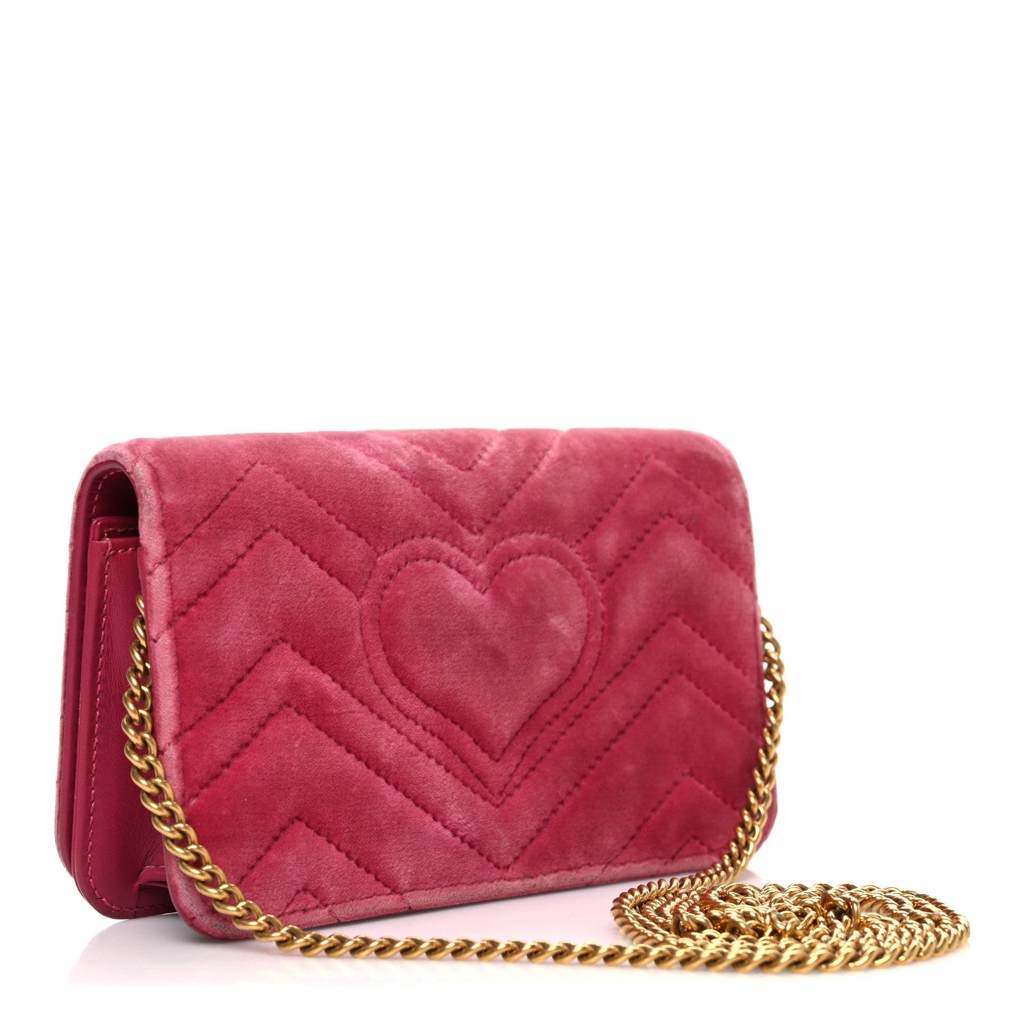 Gucci Velvet Matelasse Crystal Sequin Heart Embroidered GG Marmont Mini Bag Light Raspberry Rose