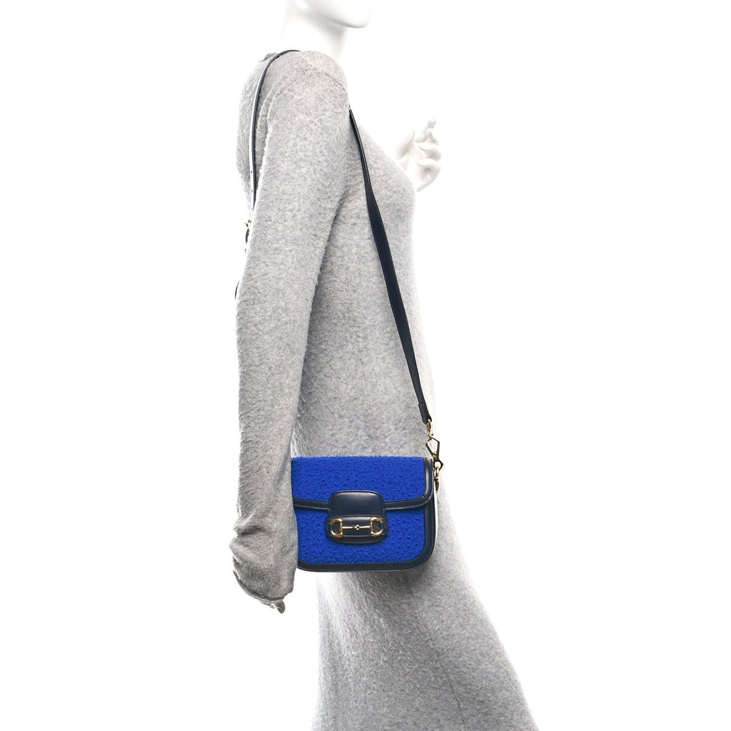 Gucci Casy Wool Azalea Calfskin Mini Horsebit 1955 Shoulder Bag Blue China