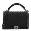 Calfskin Quilted Large Boy Top Handle Flap Black