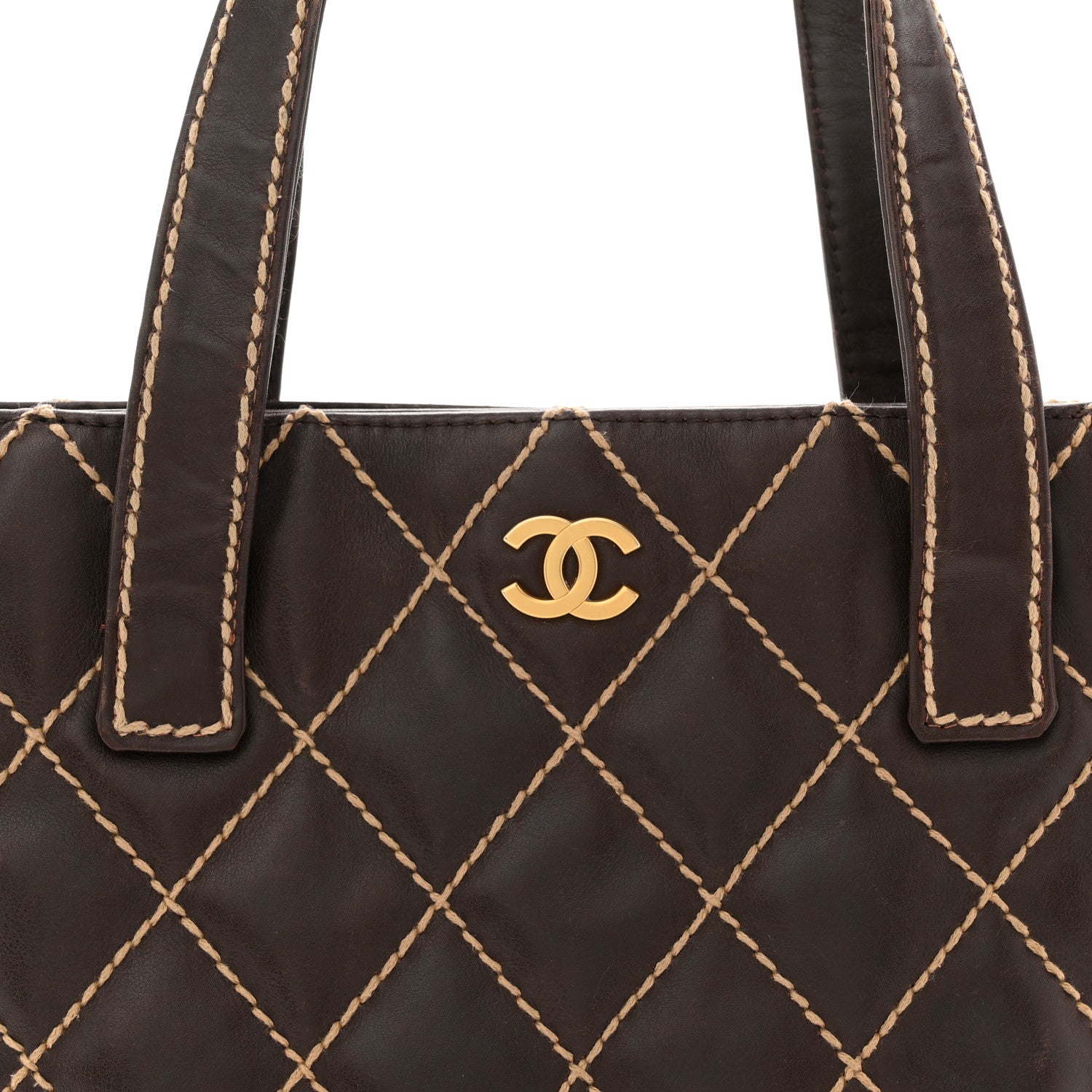 Chanel Calfskin Wild Stitch Tote Brown