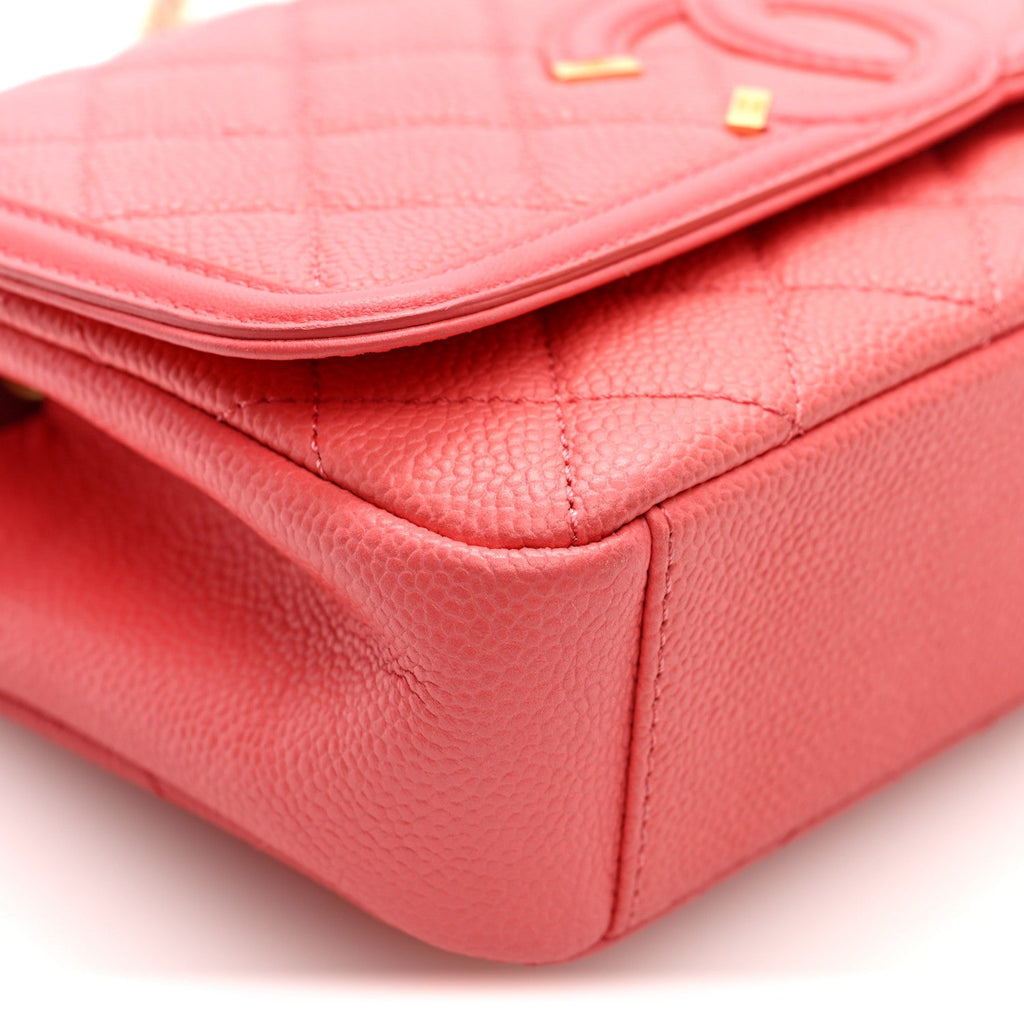 Chanel Caviar Quilted Small CC Filigree Flap Coral