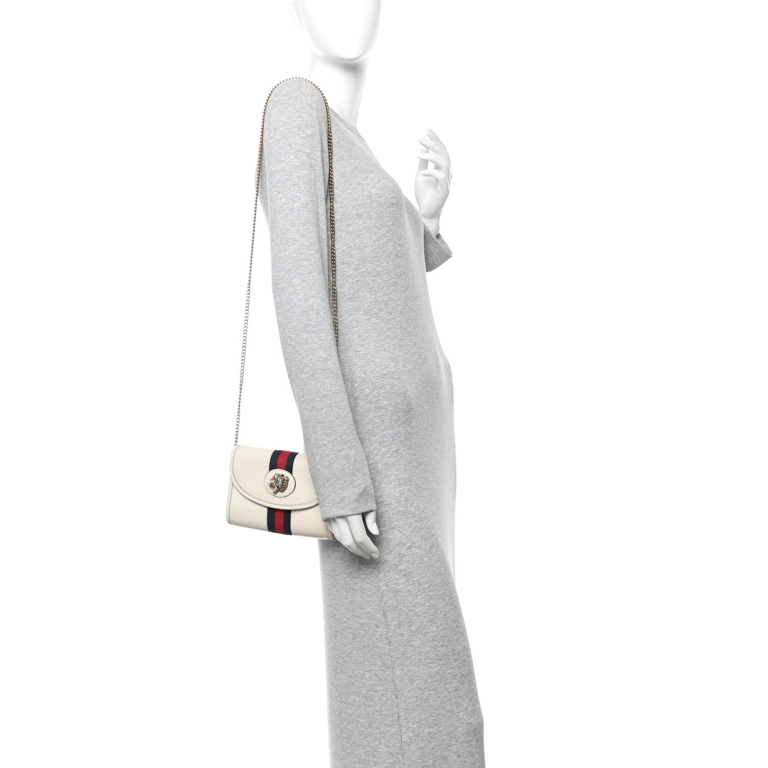 Gucci Textured Calfskin Web Mini Rajah Slim Flap Shoulder Bag Mystic White