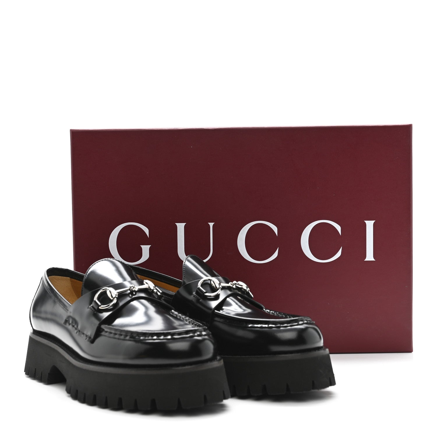 Gucci Cordovan Lux Womens Horsebit 45mm Platform Loafers 39.5 Black