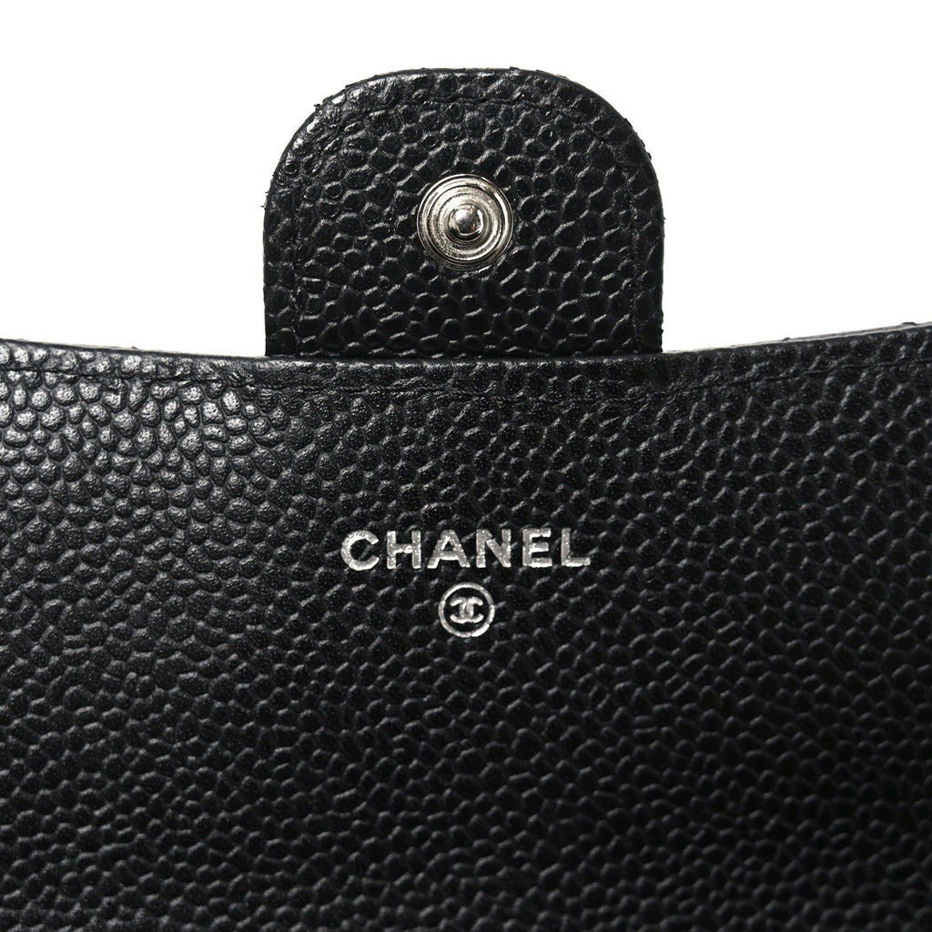 Caviar Quilted Large Gusset Flap Wallet Black