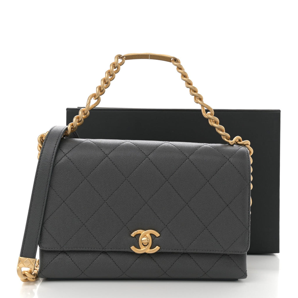 Chanel Caviar Quilted Bracelet On Chain Flap Dark Grey